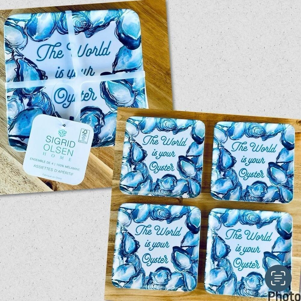 NWT 4 Set SIGRID OLSEN The World is Your Oyster Melamine Square Appetizer Plates